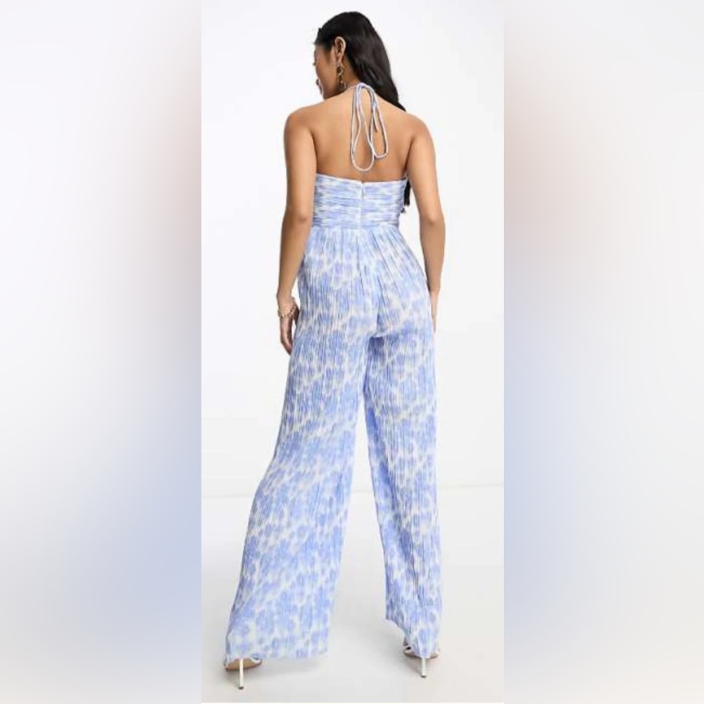 Bardot Sky Blue Patterned Halter Jumpsuit - Picture 3 of 5